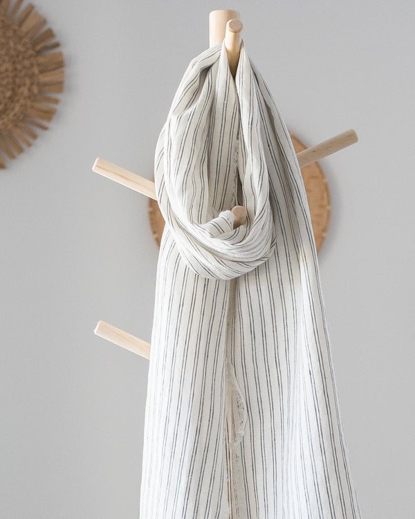 charcoal twin pinstripe 100 percent linen scarf