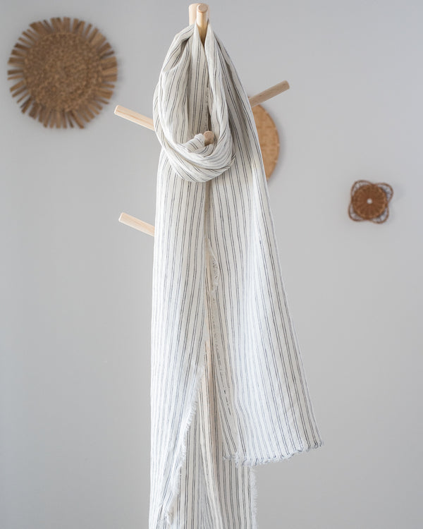 charcoal twin pinstripe 100 percent linen scarf