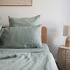 Harbour Sage linen fitted sheet soft green breathable bedding