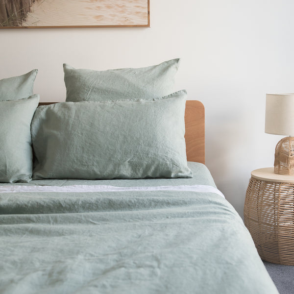Harbour Sage 100% Linen Flat Sheet