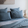 Lake blue 100% linen duvet cover soft blue grey breathable bedding