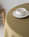 olive linen tablecloth natural earthy tone dining setup
