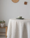 olive linen tablecloth natural earthy tone dining setup