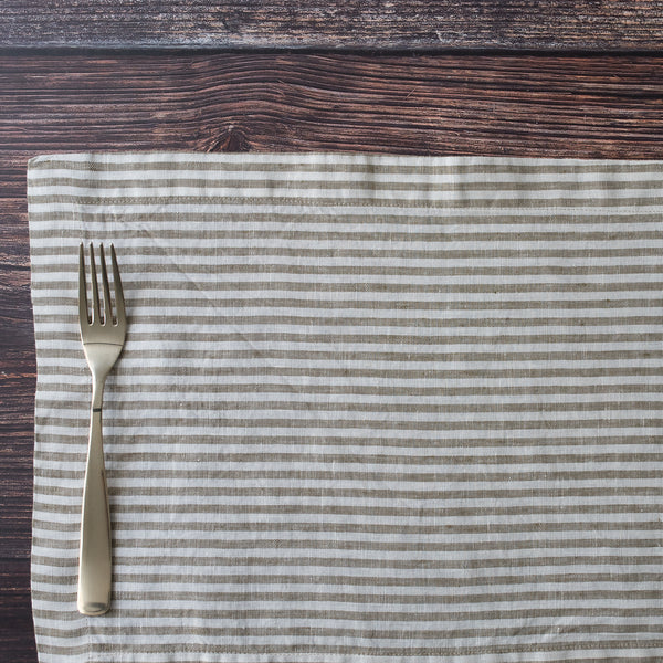 Olive Stripe 100% Linen Placemat