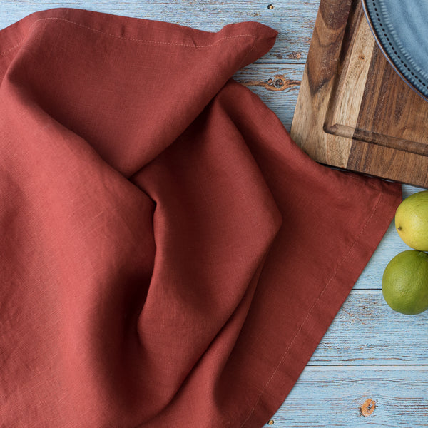 Burnt sienna 100% linen tea towel reusable kitchen cloth