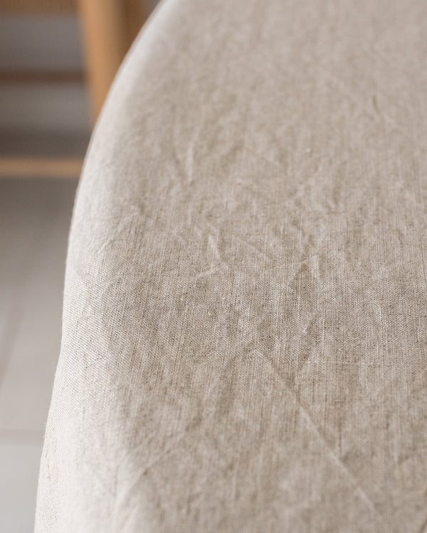 Driftwood linen tablecloth styled on dining table