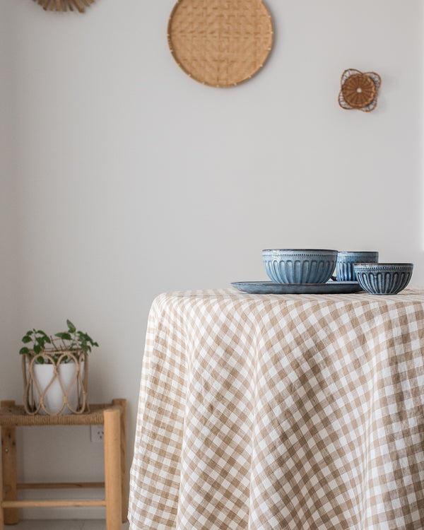 Nature Gingham 100% Linen Table Cloth