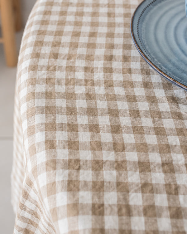 Nature Gingham 100% Linen Table Cloth