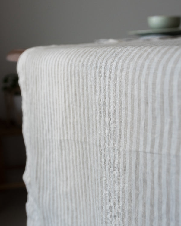 striped linen runner close up texture natural