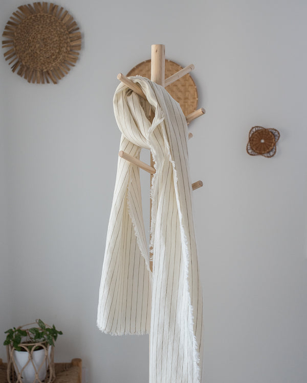 olive pinstripe 100 percent linen scarf