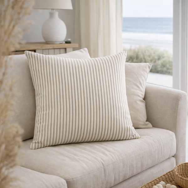 Olive Stripe 100% Linen Cushion Cover