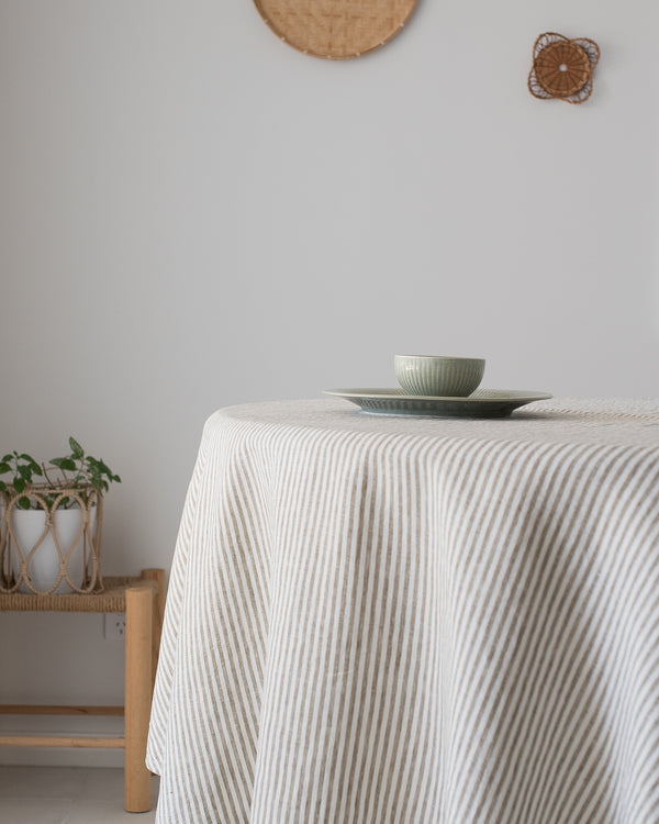 olive linen tablecloth natural earthy tone dining setup